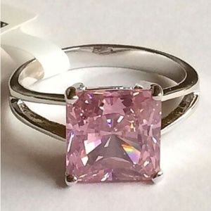 Silver Pink CZ Cocktail Ring Size 5 6 7 8 9 10